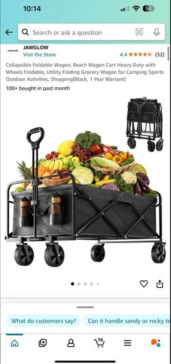 Collapsible Foldable Wagon, Beach Wagon Cart Heavy Duty with Wheels Foldable, Utility Folding Grocery Wagon for Camping Sports Outdoor Activities, Sho
