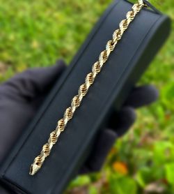 Jewelry .925 sterling silver two tone gold plated rope bracelet 8.50” 7.00mm 34.40g