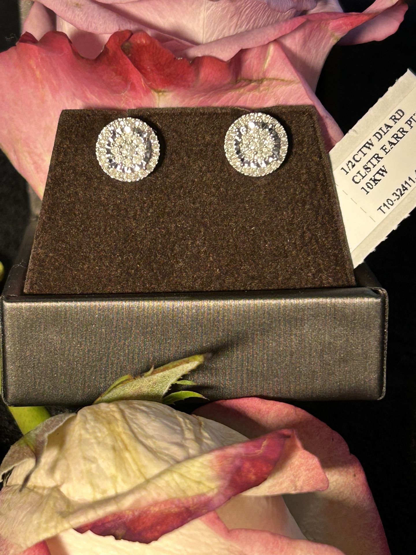 1/2 Carat Diamond Inv Set RD Halo Earrings Push 10KW