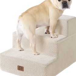 EHEYCIGA Dog Stairs for Small Dogs 13.5" H, 3-Step Dog Steps for Couch Sofa and Chair beige 