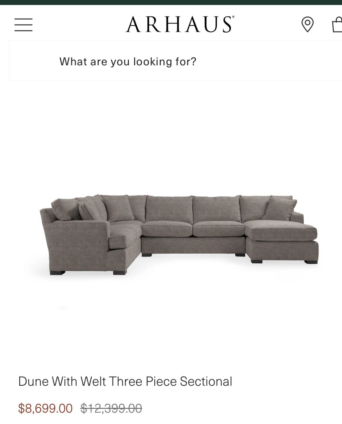 Arhaus Grey 3 Piece Sectional