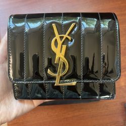 yves saint laurent vicky patent leather small trifold wallet