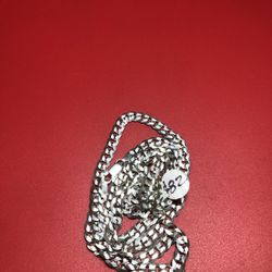 925 Sterling Silver Paved Cuban Chain 3mm 25” 