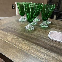 Vintage Green Anchor Hock Wine Glasses