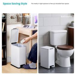 Home Zone Living 4 Gallon Kitchen Trash Can with Soft-Closing Lid and Step Pedal, Stainless Steel with Slim Ribbed Design for Home and Office, White, 