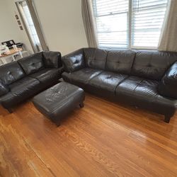 Brown Leather Couch Set 