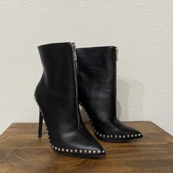 Black Studded Zipper Booties 