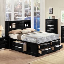 4pc King Size Storage Bed + Dresser + Mirror + Nightstand $1350