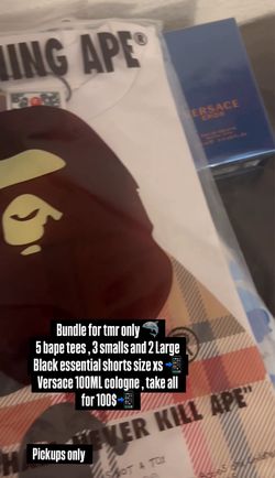 BUNDLE !!! , 5 bape tees , essential short black , and a Versace cologne for 100$
