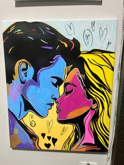 Pop Art Couple Kissing Canvas Painting