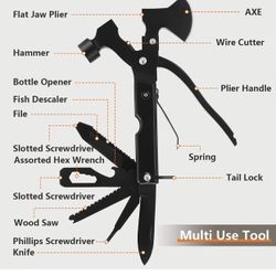Multitool Hatchet Hunting/Camping, Survival Gear 14 in 1 Tools with Knife Hammer Axe Saw Screwdriver