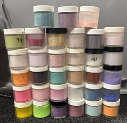 35 Acrylic Nail Powder Lot – Mixed Colors – Mostly Full