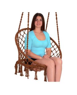 SET OF 2 NEW IN BOX Ebung Macrame Hammock Chair Hanging Swing, Brown Seat, 31.75x24.5x54H