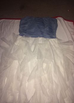 Blue and white ruffled formal girls dress