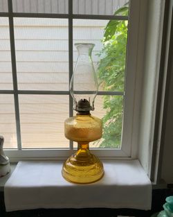 Vintage LARGE AMBER OIL HURRICANE LAMP