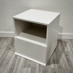 Modern White Nightstand with Drawer & Shelf