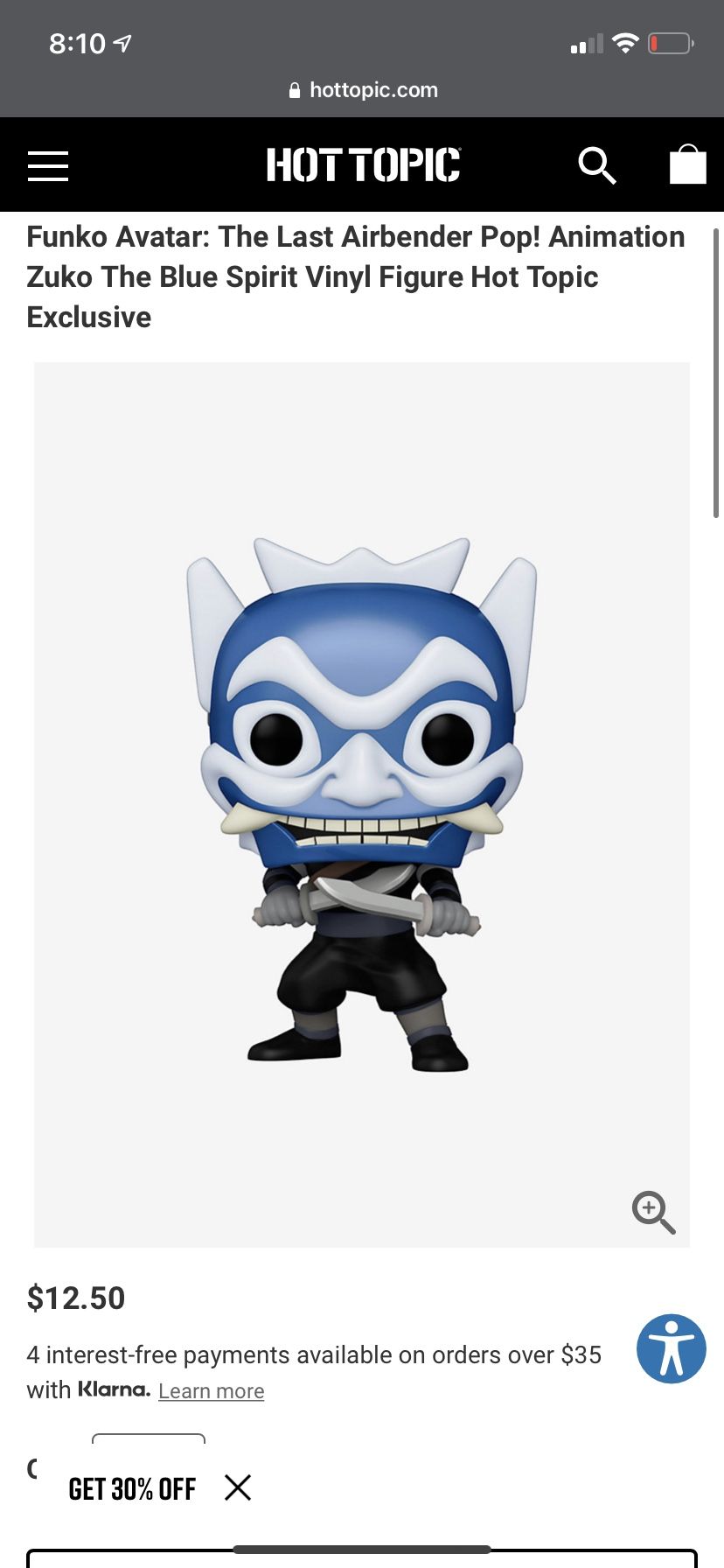 Funko Pop Avatar Blue Spirit Zuko Hot Topic