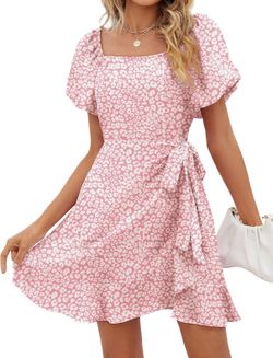 Pink and white short summer dress - XL