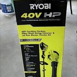 New Ryobi 40V Brushless Weed Trimmer + Blower + 40Ah Battery+ Charger Bundle