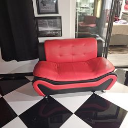 Modern Red & Black Living Room Set – Loveseat + 2 Accent Chairs