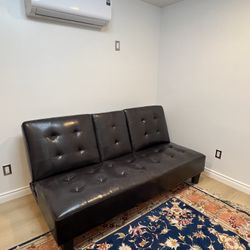 Black Modern Leather Sofa Bed with Cup Holders