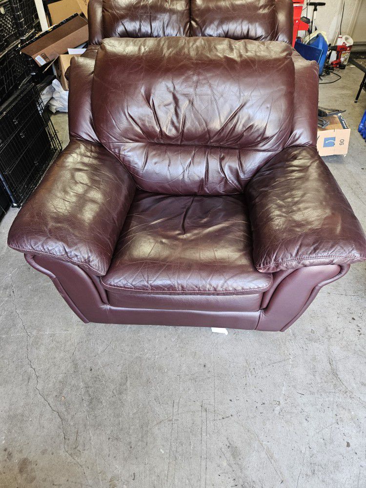 Scandinavian Design Brown Leather Loveseat and Chair