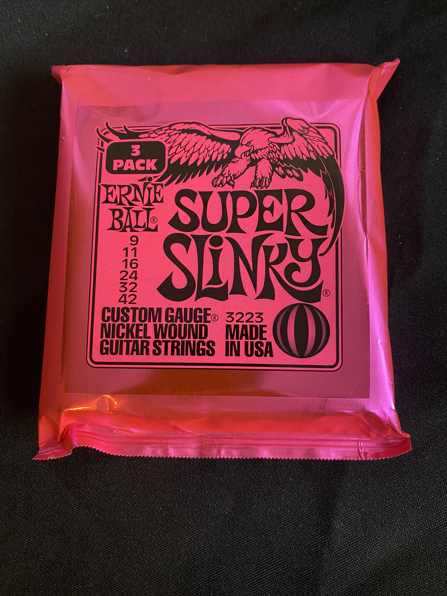 Ernie Ball 3223 Super Slinky Nickel Wound Guitar Strings 3 Pack Pink Brand New 
