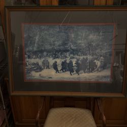 A framed painting of bear dancing