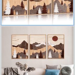 Framed Canvas Wall Art Boho Mountains