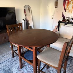 Counter Height Drop Leaf Dining Table with 2 Chairs Dark Cherry Wood