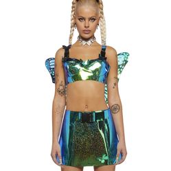 Dolls Kill Iridescent 2 Piece Butterfly Costume