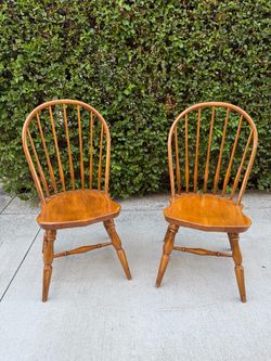 Matched Pair of Vintage Solid Wood Windsor Chairs - Best Furniture