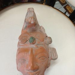 Vintage Mayan Terra Cotta Clay Pottery Bust King Pacal Of Palenque

