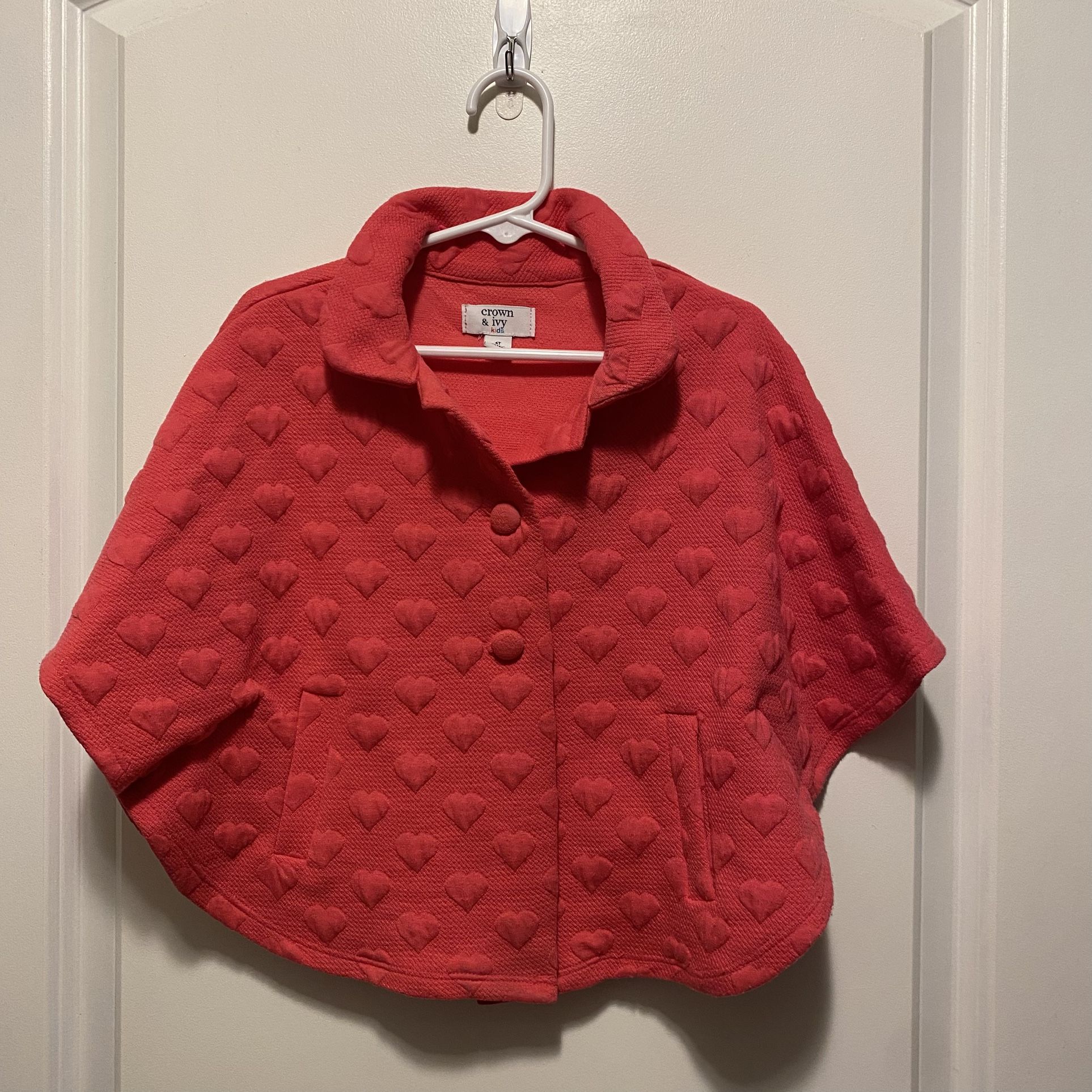Baby Toddler Girls Heart texture Pink poncho Crown and Ivy size 4T Must Pick Up