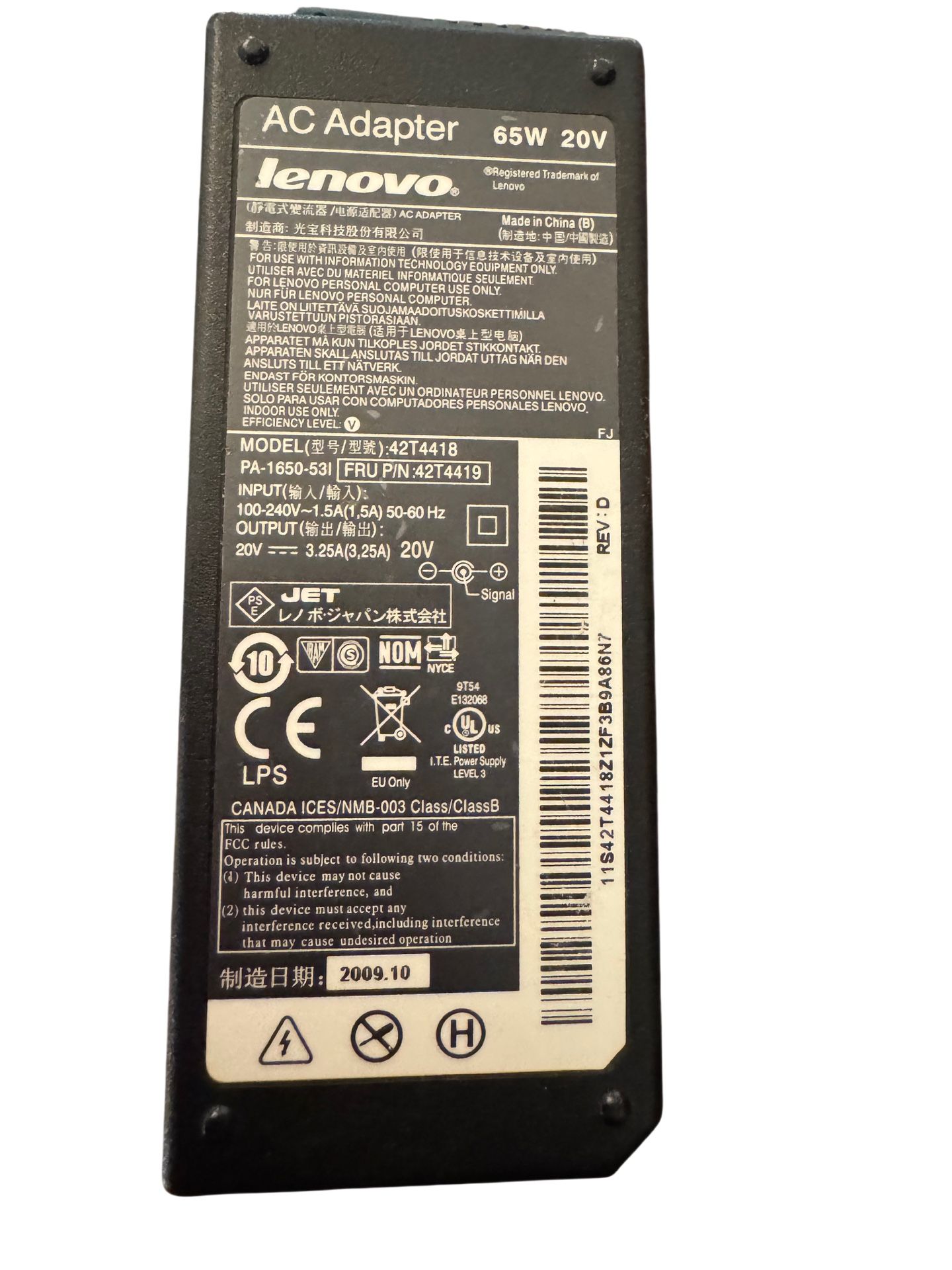Lenovo 65w 20v Laptop Charger