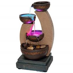 11" H Golden Tiered Bowl Fountain with Color Changing LED Lights with Adapter Brown *New*