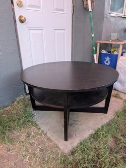 Round Black Coffee Table with Lower Shelf