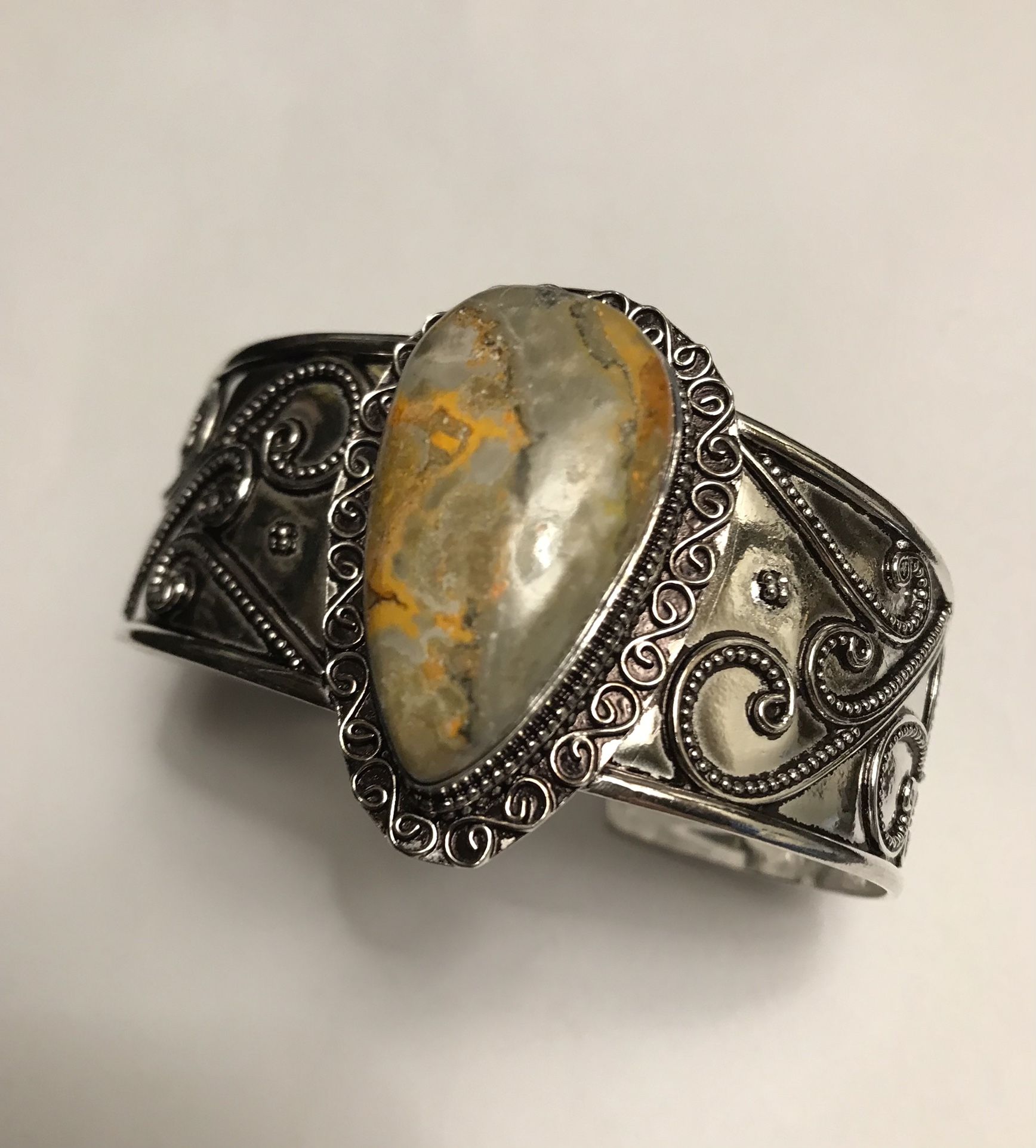 Bubble Bee Jasper 925 Sterling Silver Cuff Bracelet