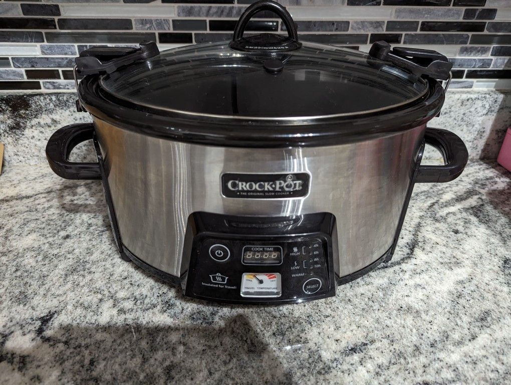 Crockpot 8 Quart Slow Cooker with Auto Warm Setting and Cookbook, Black  Stainless Steel for Sale in Boynton Beach, FL - OfferUp