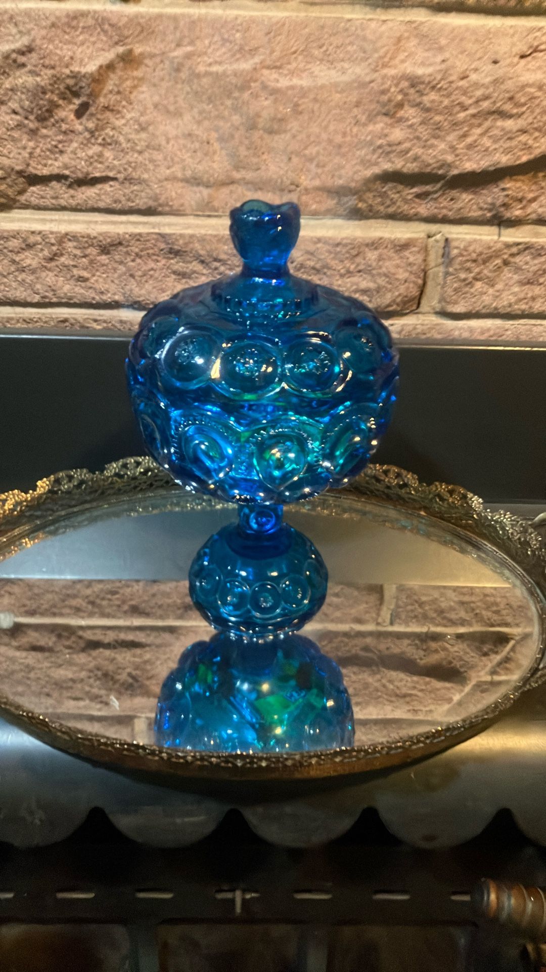 Vintage Blue Glass Candy Jar