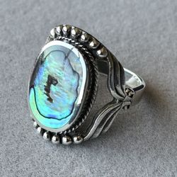 Abalone Shell 925 Sterling Silver Ring  Size 7 3/4-8 💍