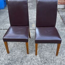 Pair of High Back Leather Dining Chairs
