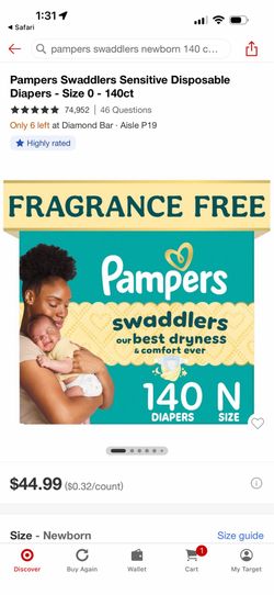 Pampers Swaddlers Sensitive Newborn Size 0 Diapers 140 Count - New Sealed