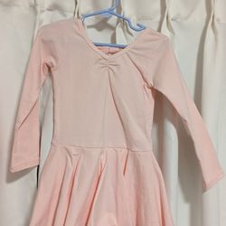Girls Pink Long sleeve skirted ballet leotard