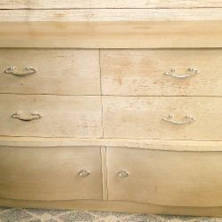 Mid-Century Shabby Chic White and Brown 6 Drawer Wood Dresser - Delivered