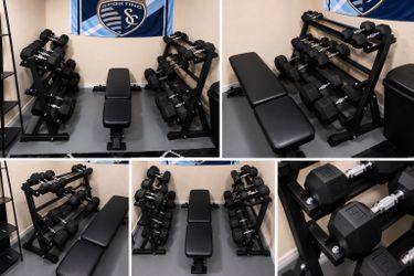 Complete Home Gym – Rubber Hex Dumbbells 10-100 lbs, Bench & 2 Racks