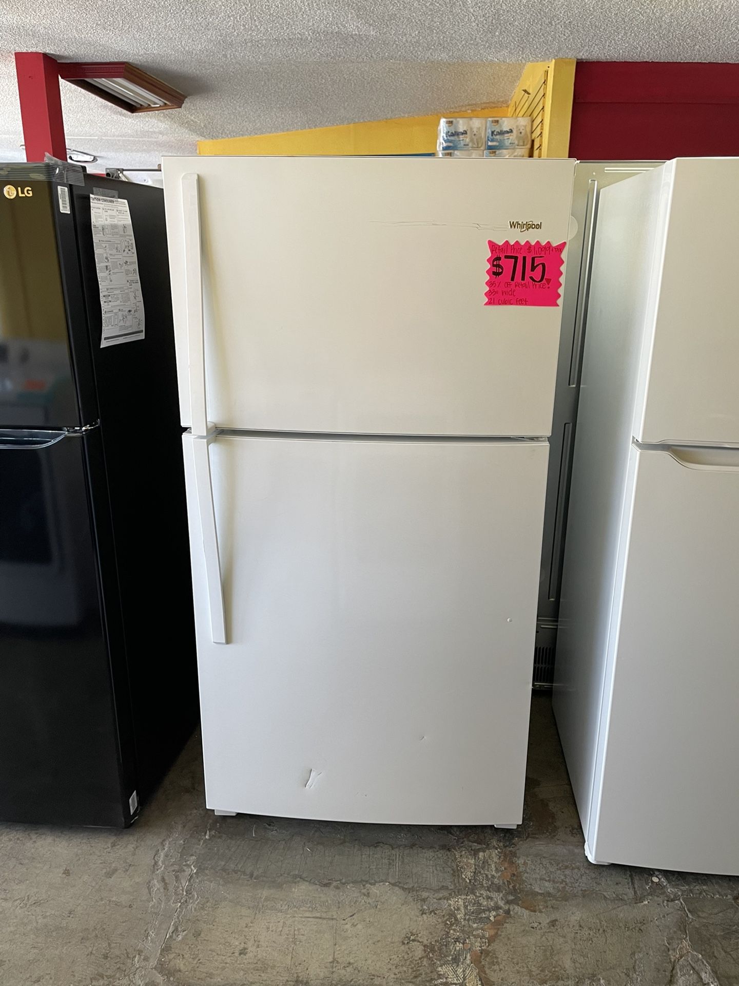 New Whirlpool Top Freezer Refrigerator 21 Cubic Feet 