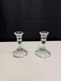 Pair of Faceted Clear Glass Candlesticks