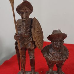 8.5" Hand Carved Wooden Don Quixote & his Squire Sancho Panza.