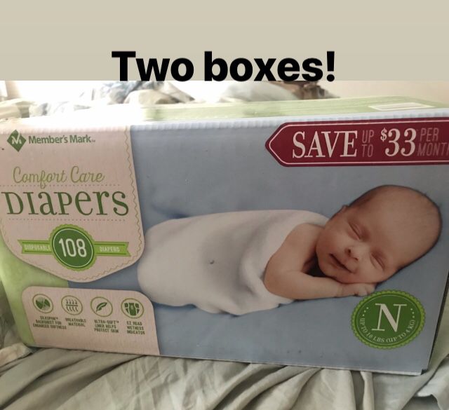 Sam’s Club Member’s Mark Newborn diapers. 2 boxes, 108 count each.